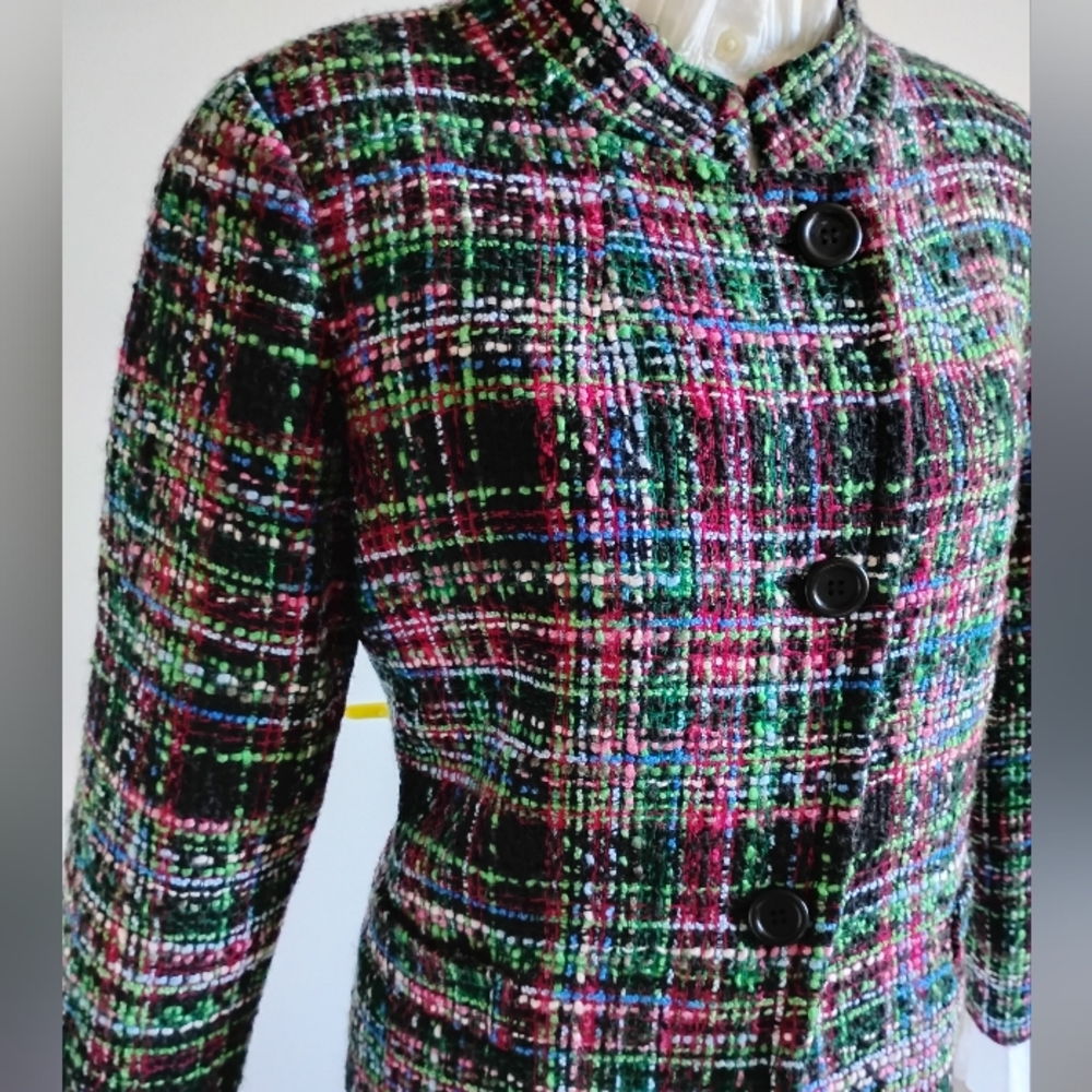 Talbots Wool Blend Lady Jacket Blazer Tweed Colorful Black Classic Size 8 Petite